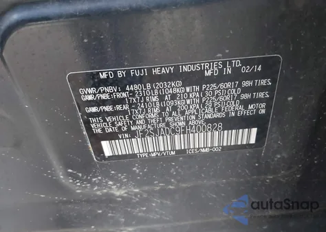 2015 Subaru Forester 2.5I Premium из США, поврежденный, VIN JF2SJADC9FH400828